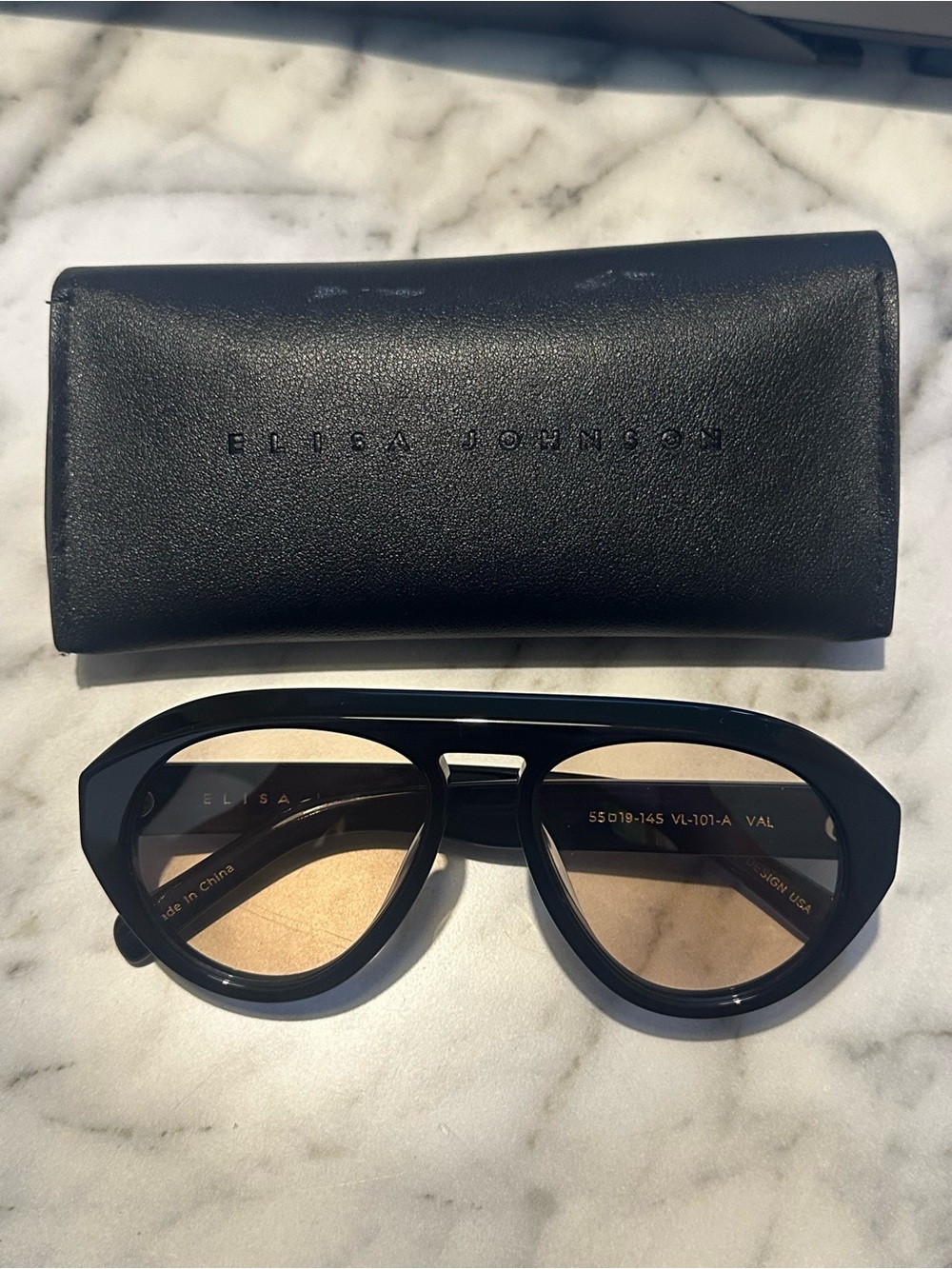 Elisa Johnson Black Gloss Val Sunglasses with Case